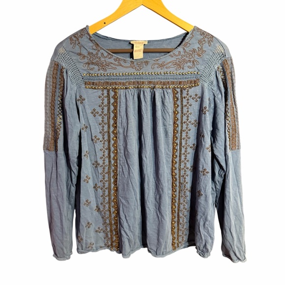 Sundance Long Sleeve Embroidered Beaded Top Size Large Bohemian Coachella Style - Picture 2 of 8